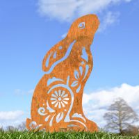 Rustic Sheet Steel Silhouette with Gazing Hare "Floral Twist" Design in Situ Rustic Sheet Steel Silhouette with Gazing Hare "Floral Twist" Design in Situ