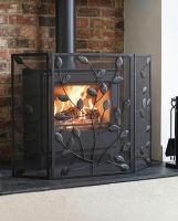 Black Rectangular Three Fold Fire Guard with Leaf Pattern - 62cm Digital Illustration