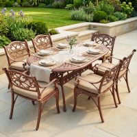 The "Montacute" 6-Seater Garden Dining Set - Antique Champagne Digital Illustration With A Dressed Table