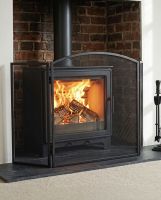 Black Central Arched Three Fold Fire Guard with Mesh Digital Illustration