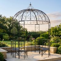 "Kensington" Domed Wrought Iron Gazebo in a Midnight Black Finish Digital Illustration