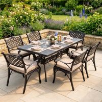 The "St. Regis" 6-Seater Outdoor Dining Set - Antique Copper Digital Illustration With A Dressed Table The "St. Regis" 6-Seater Outdoor Dining Set - Antique Copper Digital Illustration With A Dressed Table