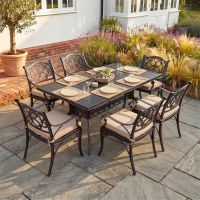 The "San Remo" 6-Seater Outdoor Dining Set - Antique Copper Digital Illustration Dressed Table