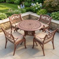 The “Rose Filigree” Deluxe 4-Seater Outdoor Dining Set - Terracotta Digital illustration