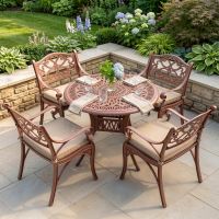 The “Rose Filigree” Deluxe 4-Seater Outdoor Dining Set - Terracotta Digital illustration Dressed Table