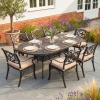 The "Oakhaven" 6-Seater Outdoor Dining Set - Antique Copper Digital Illustration With A Dressed Table The "Oakhaven" 6-Seater Outdoor Dining Set - Antique Copper Digital Illustration With A Dressed Table