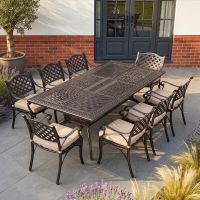 The "Highgrove" 8-Seater Luxury Garden Dining Set - Antique Copper digital Illustration And Dressed Table The "Highgrove" 8-Seater Luxury Garden Dining Set - Antique Copper digital Illustration And Dressed Table