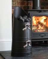 The Traditional "Norfolk" Coal Hod with Nickel Handles in a Modern Living Room with a Fireplace - Digital Illustration The Traditional "Norfolk" Coal Hod with Nickel Handles in a Modern Living Room with a Fireplace - Digital Illustration
