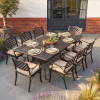 The "Highgrove" 8-Seater Luxury Garden Dining Set - Antique Copper digital Illustration And Dressed Table The "Highgrove" 8-Seater Luxury Garden Dining Set - Antique Copper digital Illustration And Dressed Table