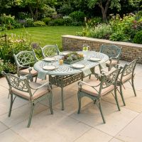 The "Eden" 6-Seater Outdoor Dining Set - Sage Green Digital Illustration Dressed Table