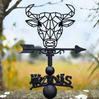 Cast Iron & Steel Weathervane with Geometric Bull Motif