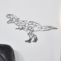 Geometric Natural Steel Finish T-Rex Wall Art on a White Wall