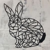 Geometric Rabbit Wall Art in Situ on a Rustic Wall Geometric Rabbit Wall Art in Situ on a Rustic Wall