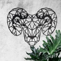 Geometric Steel Ram Wall Art in Situ on a Rustic Grey Wall