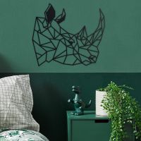 Geometric Rhino Steel Wall Art in a Display in the Bedroom