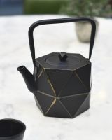 Geometric Black and Gold Cast Iron Japanese Style Teapot
