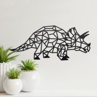 Geometric Iron Triceratops Wall Art in Situ on a Cream Wall