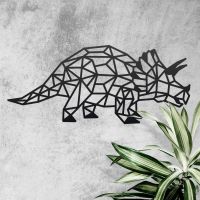 Geometric Iron Triceratops Wall Art on a Rustic Wall