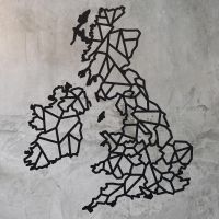 United Kingdom Geometric Steel Map Art on a Rustic Wall