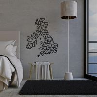 United Kingdom Geometric Steel Map Art in Situ in a Bedroom