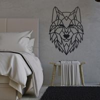 Geometric Iron Wolf Wall Art in Situ in a Bedroom