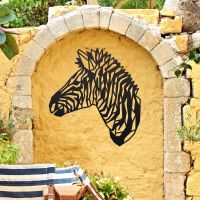 Geometric Zebra Head Wall Art in Use on a Yellow Garden Wall