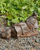Back of Cast Iron Relaxing Gnome Sculpture Back of Cast Iron Relaxing Gnome Sculpture