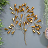 Gold Cone Tree Wall Art in Situ on a Blue Wall