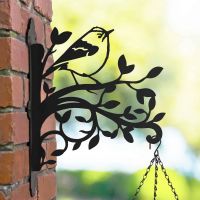 Goldcrest on Branches Steel Hanging Basket Bracket in Situ
