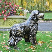Golden Retriever Antique Gold Sculpture in Use in the Garden