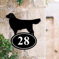 Bespoke Golden Retriever Iron House Number Sign in Situ