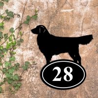 Golden Retriever Iron House Number Sign in Situ on a Rustic Wall 