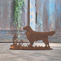 Golden Retriever Rustic Iron Door Stop in Front of a Rustic Blue Door Golden Retriever Rustic Iron Door Stop in Front of a Rustic Blue Door