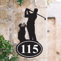 Bespoke Golfer Iron House Number Sign in Situ Bespoke Golfer Iron House Number Sign in Situ
