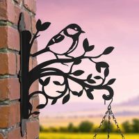 Steel Hanging Basket Bracket with Great Tit on Branches Motif Steel Hanging Basket Bracket with Great Tit on Branches Motif