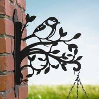 Steel Hanging Basket Bracket with Great Tit on Branches Topper Steel Hanging Basket Bracket with Great Tit on Branches Topper