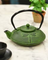 Dark Green "Dragonfly" Cast Iron Japanese Teapot 
