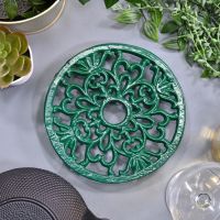 Green Heavy Duty Round Trivet Created From Cast Iron