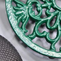 Ornate Design on the Green Heavy Duty Cast Iron Round Trivet