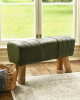 The "Forrest" Green Leather & Mango Wood Bench The "Forrest" Green Leather & Mango Wood Bench