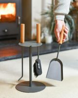 Scale Shot Of Grey Contemporary Circular Three Piece Companion Set with Wooden Handles