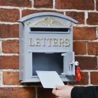 Letter Opening in Use on Grey & Gold Curved Cambridge Traditional Wall Mounted Post Box Letter Opening in Use on Grey & Gold Curved Cambridge Traditional Wall Mounted Post Box