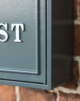 Close-Up of Grey Finish on "Oxford" Wall Mounted Post Box with Silver Text Close-Up of Grey Finish on "Oxford" Wall Mounted Post Box with Silver Text