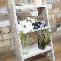 Decorative Options on Grey Wooden Interior Storage Ladder