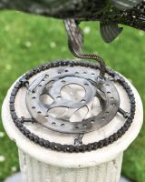 Close up of Recycled Metal Grouper Sculpture base Close up of Recycled Metal Grouper Sculpture base