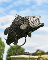 Recycled Metal Grouper Sculpture Side View Recycled Metal Grouper Sculpture Side View