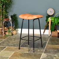 Gun Metal & Natural Brown Buffalo Leather Bar Stool in Situ in the Living Room
