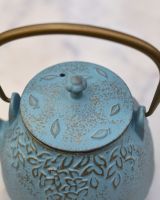 Close up of "Hami" Light Blue Cast Iron Japanese Style Teapot lid