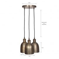 Dimensions of the Hammered Brass Trio Hanging Lights