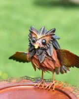 Hand Painted Rustic Owl on Bird Feeder 